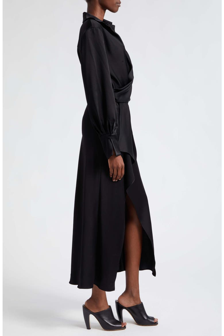 Talita Long Sleeve Faux Wrap Satin Dress, Alternate, color, BLACK