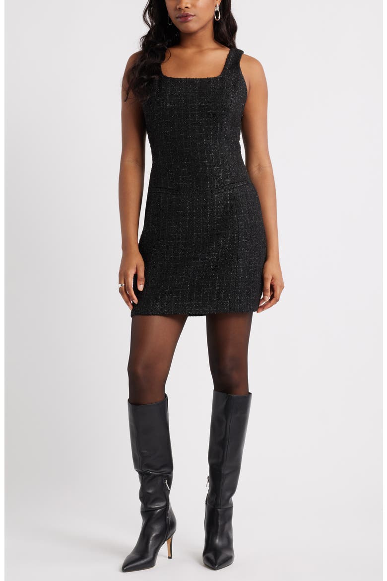 Tweed Sleeveless Minidress, Main, color, BLACK