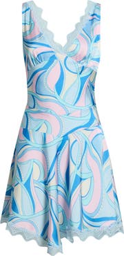 Avec Les Filles Lace Trim Bias Cut Satin Minidress