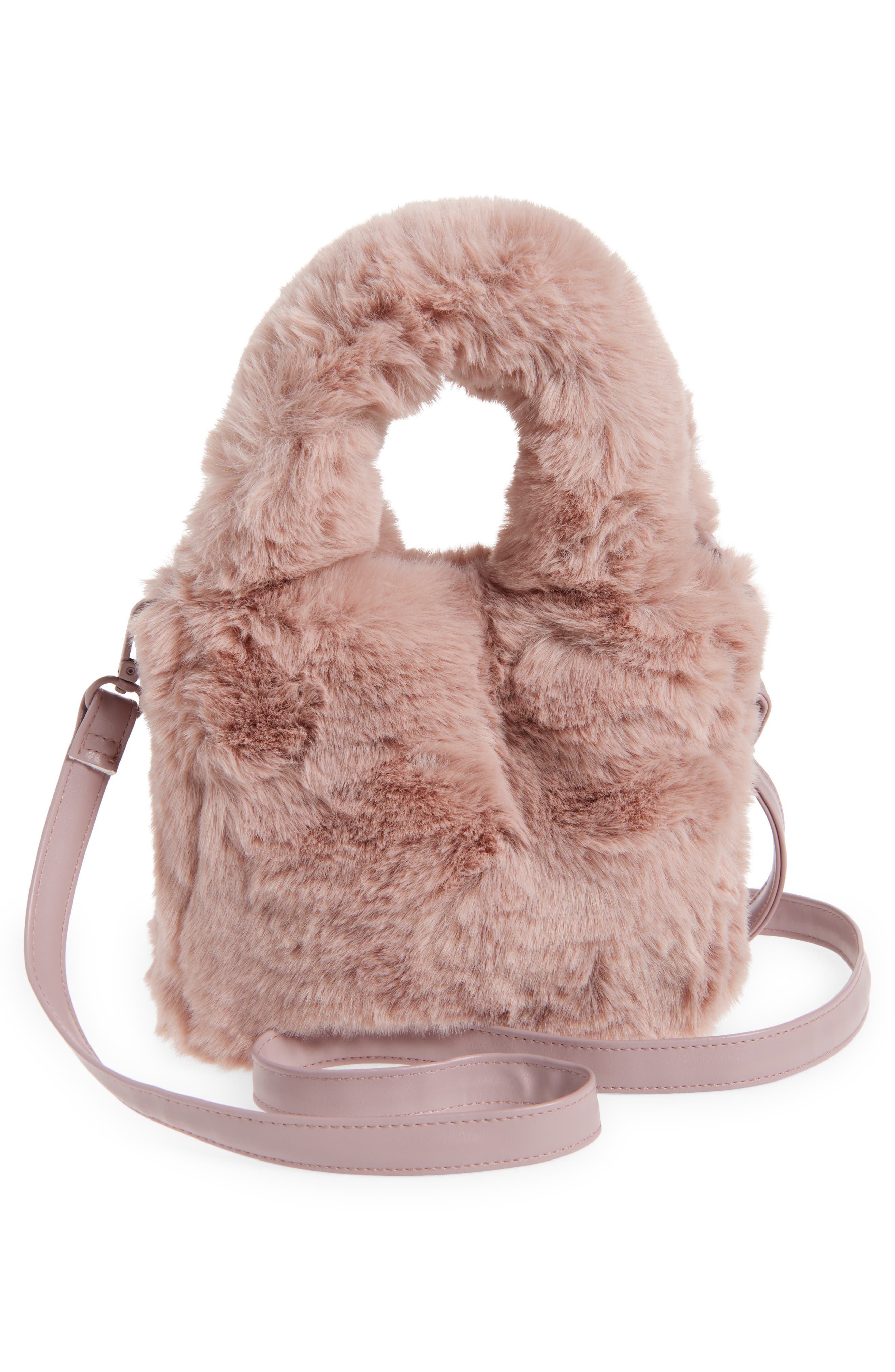 Piper & Jax Kids' Faux Fur Top Handle Bag, Alternate, color, Pink