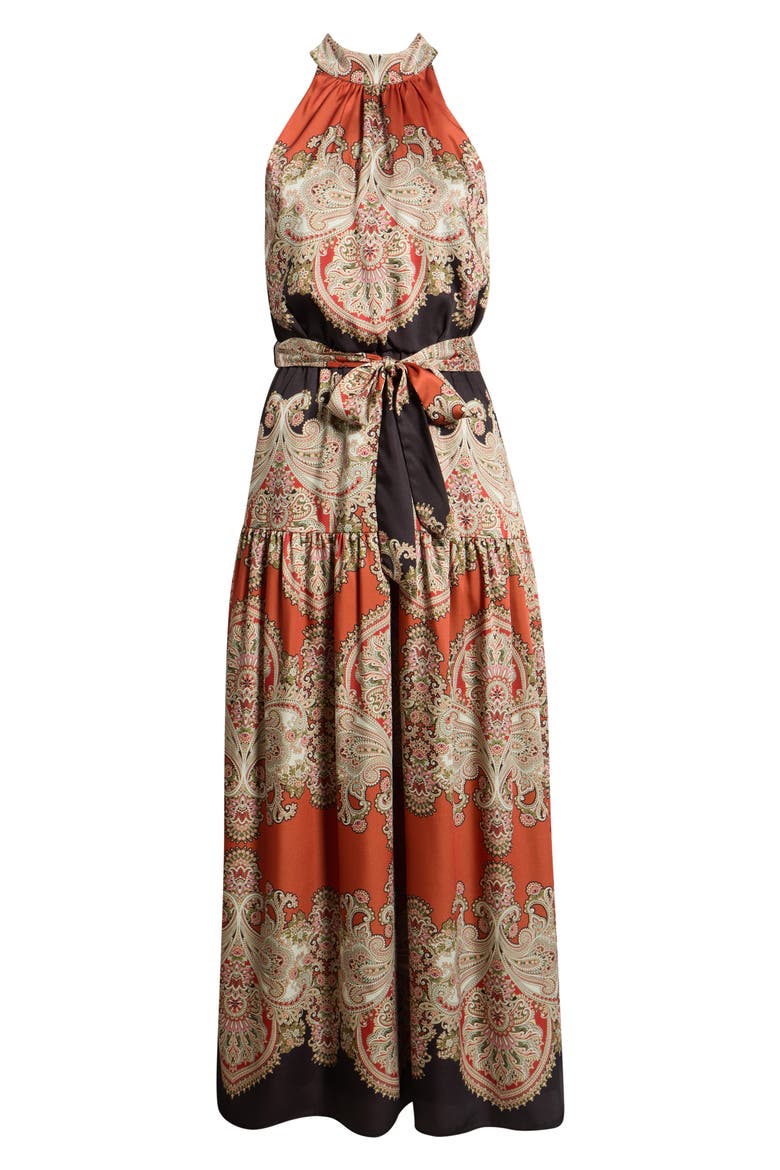 Paisley Sleeveless Tiered Dress, Alternate, color, ORANGE BLACK