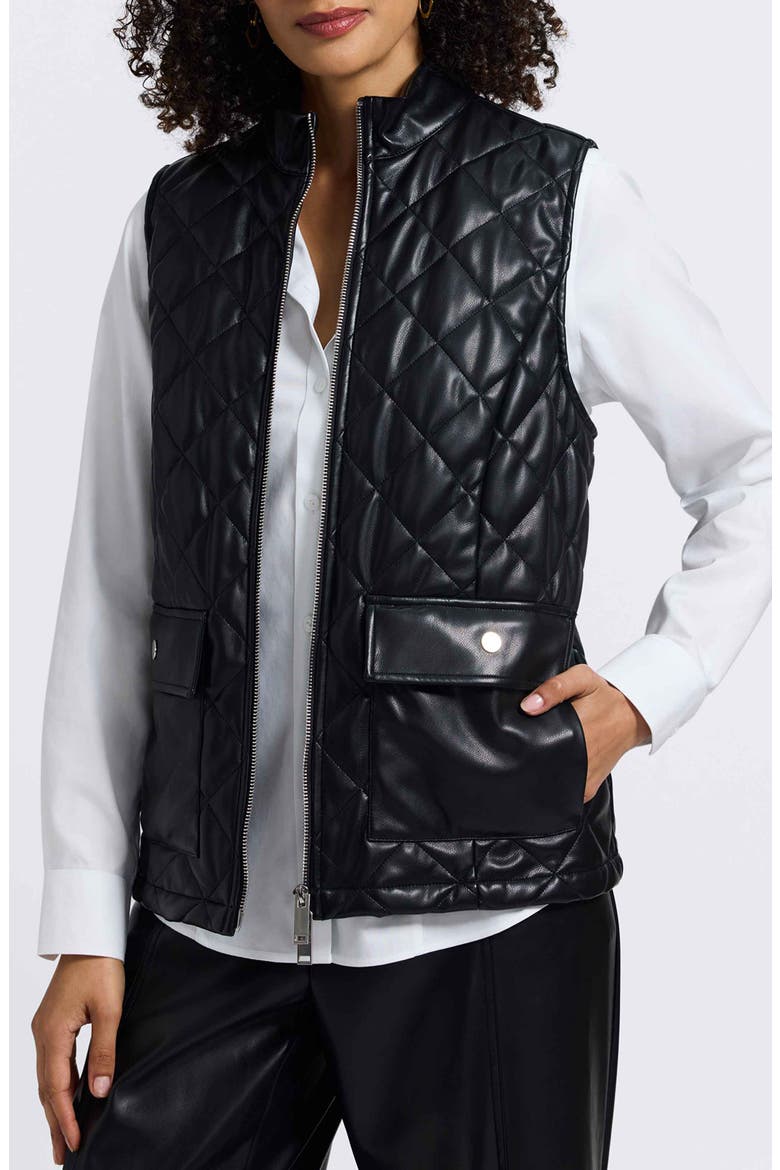 Billie Faux Leather Diamond Quilted Vest, Alternate, color, BLACK