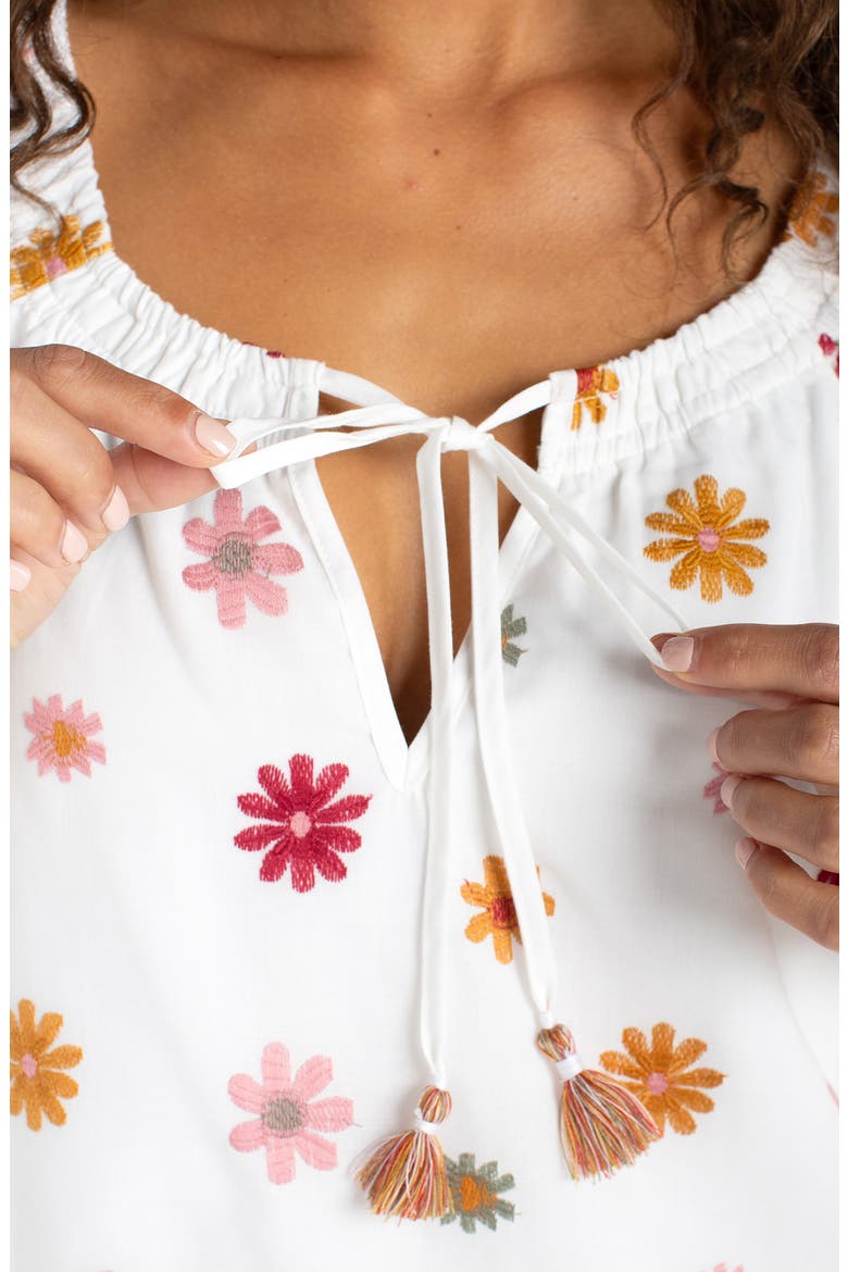 Embroidered Tie Neck Top, Alternate, color, WHITE MULTI FLOWER