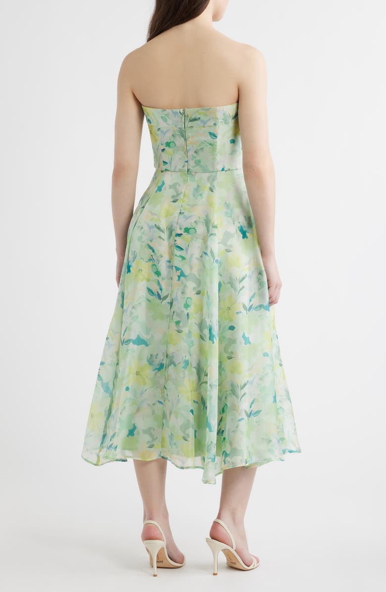 Lulus Elena Floral Print Strapless Midi Dress, Alternate, color, Mint Multi