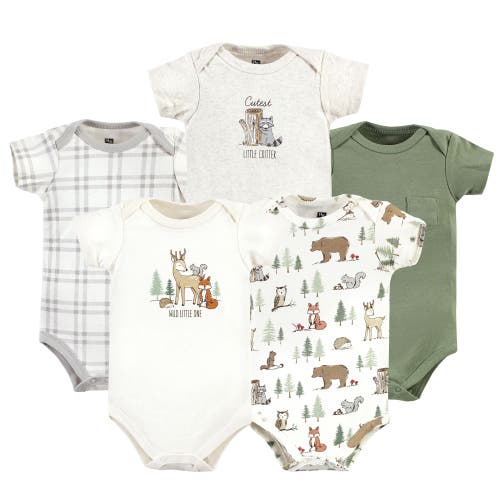 Hudson Baby Five-piece Set Of Cotton Infant All-in-one Bodysuits In Green