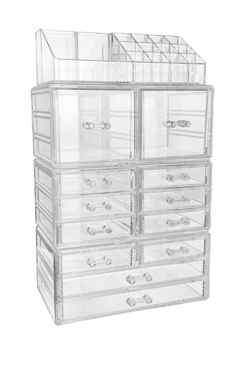 SORBUS Clear Cosmetic Makeup & Jewelry Storage Case 4-Piece Set, Alternate, color, Clear