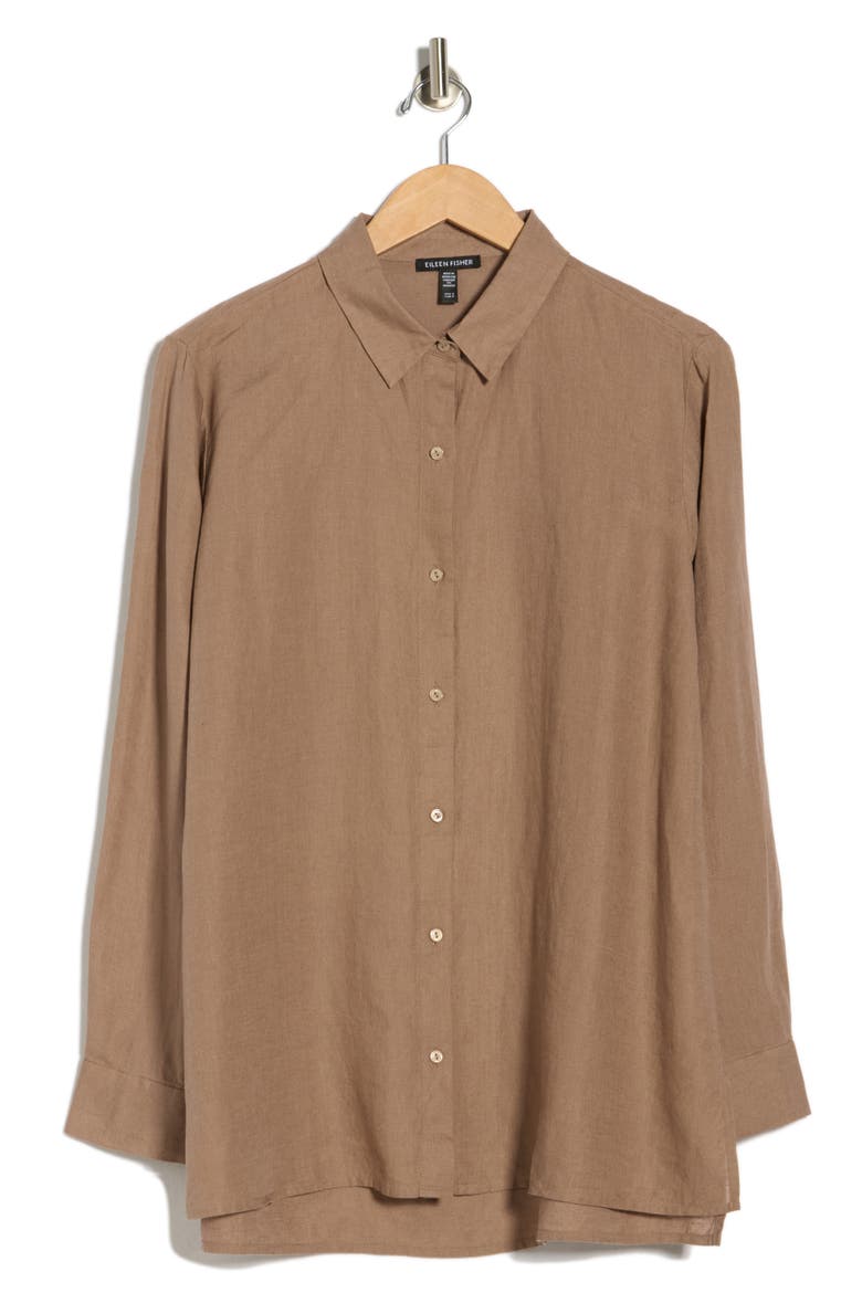 Classic Collar Organic Linen Button-Up Shirt, Alternate, color, COCOA