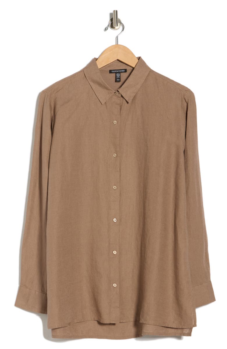 Eileen Fisher Classic Collar Organic Linen Button-Up Shirt, Alternate, color, Cocoa