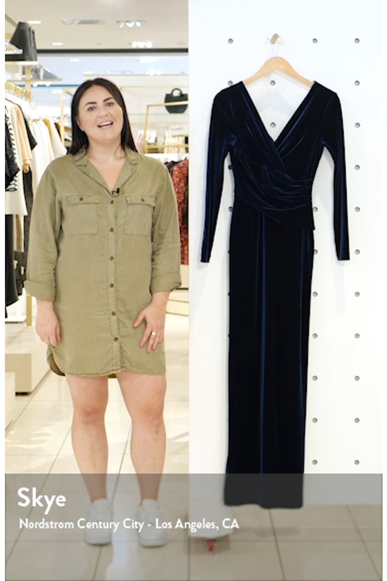 Long Sleeve Ruched Velvet Gown video
