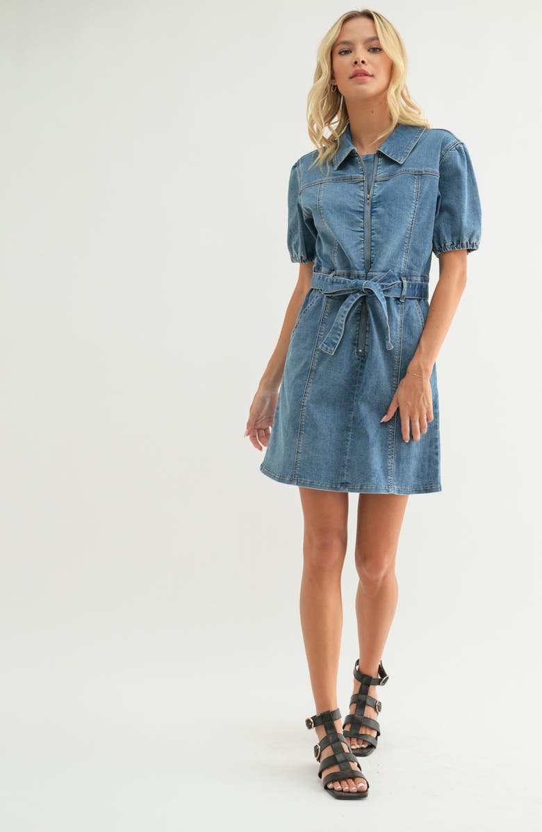 WISHLIST Puff Sleeve Belted Denim Minidress, Alternate, color, 