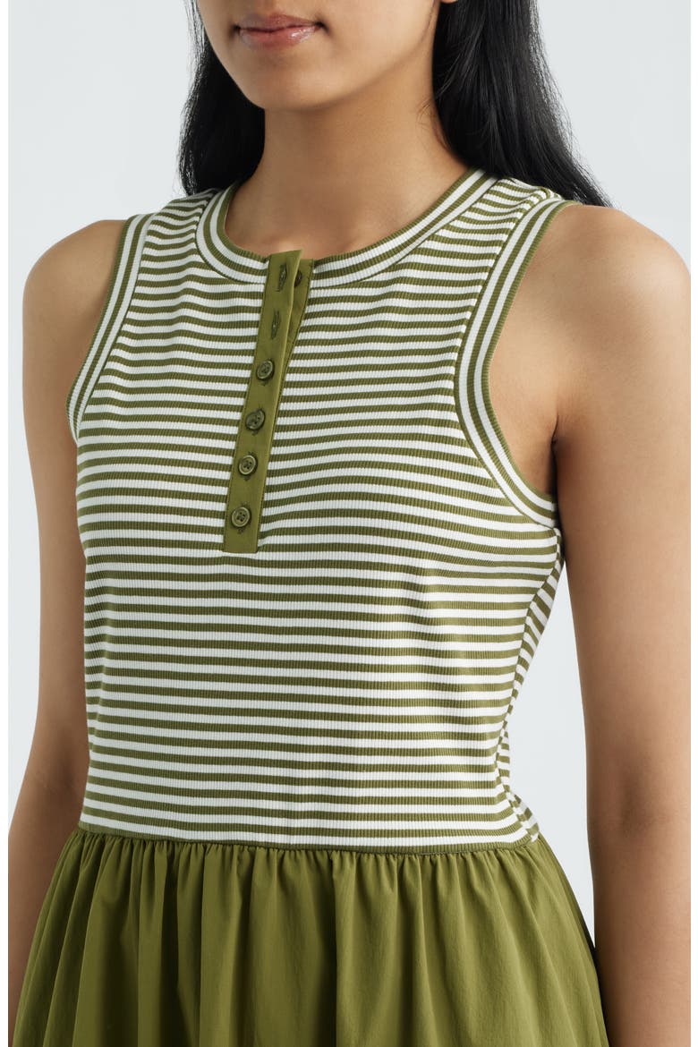 Stripe Mixed Media Midi Dress, Alternate, color, CREAM / FIR GREEN
