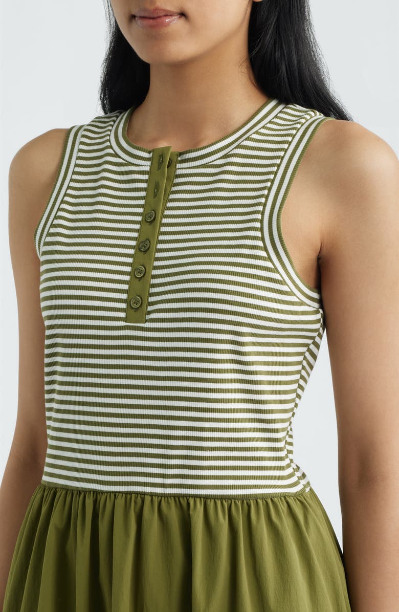 Bernardo Stripe Mixed Media Midi Dress, Alternate, color, Cream / Fir Green