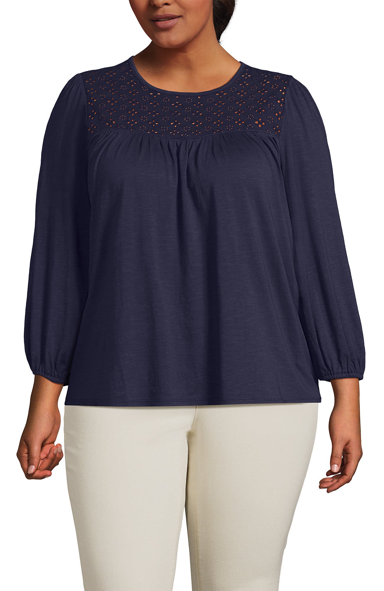 3/4 Sleeve Eyelet Mix Flowy Top - image 3