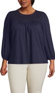 Lands' End 3/4 Sleeve Eyelet Mix Flowy Top