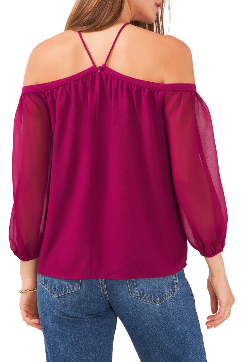 Off the Shoulder Sheer Chiffon Blouse, Alternate, color, PLUM FAIRY
