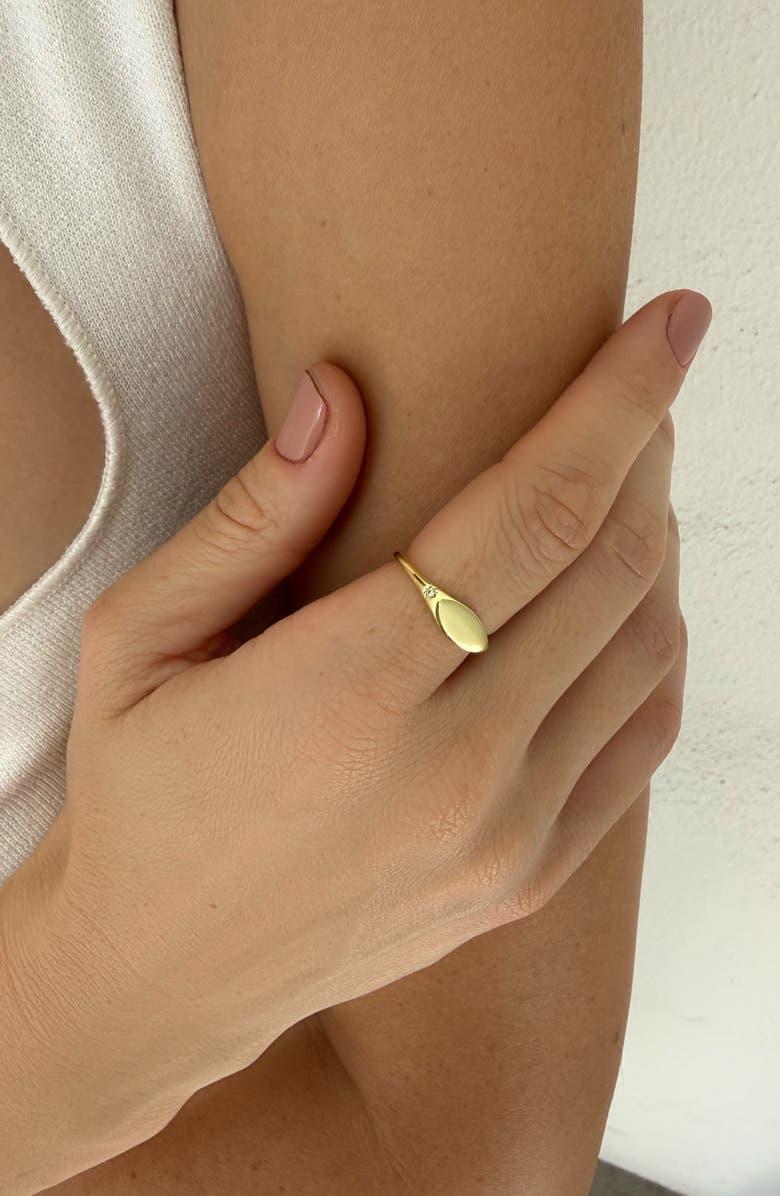 Adornia 14K Gold Plated Cubic Zirconia Marquise Signet Ring, Alternate, color, Gold