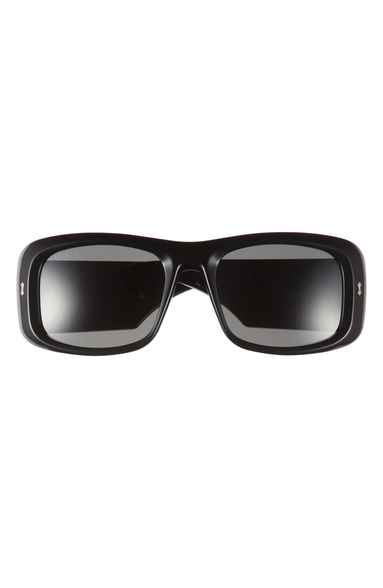 Gucci 56mm Rectangular Sunglasses, Main, color, Black Black Grey