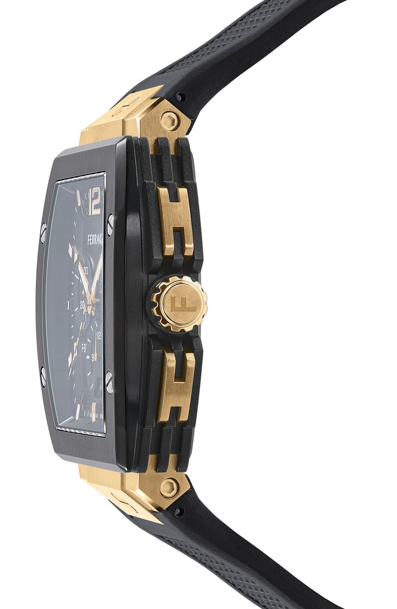 FERRAGAMO F-80 Tonneau Chronograph Silicone Strap Watch, 41.8mm, Alternate, color, 