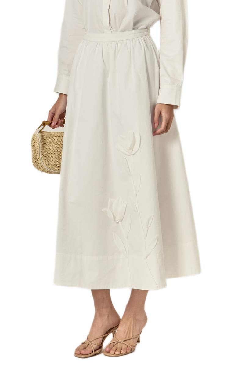 English Factory Floral Appliqué Skirt, Alternate, color, White