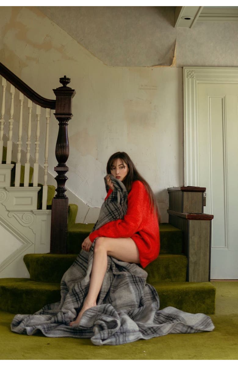 Evangeline Plaid Merino Wool Blankets, Alternate, color, Cream / Ledge Plaid