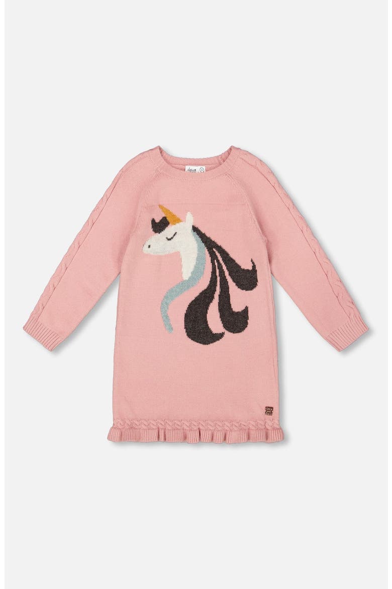 Knitted Dress with Unicorn Intarsia, Main, color, Dusty Pink