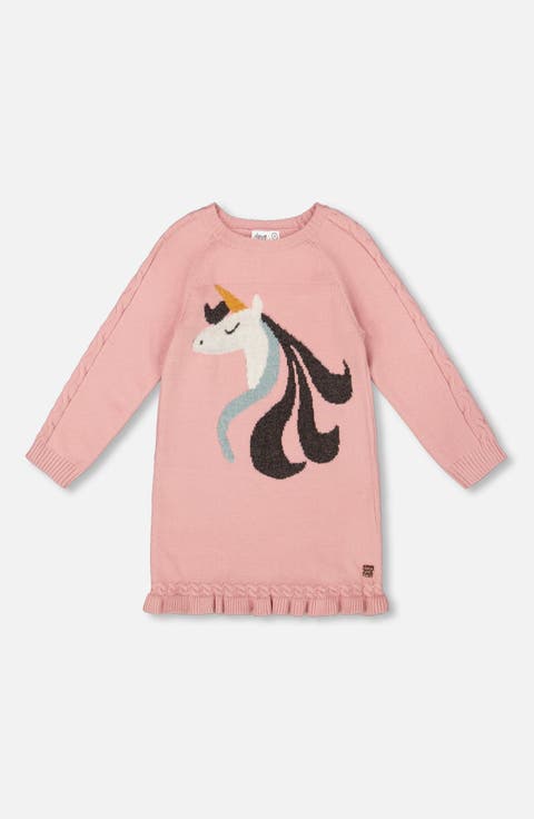 Knitted Dress with Unicorn Intarsia (Toddler & Little Kid)