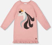 Deux par Deux Knitted Dress with Unicorn Intarsia