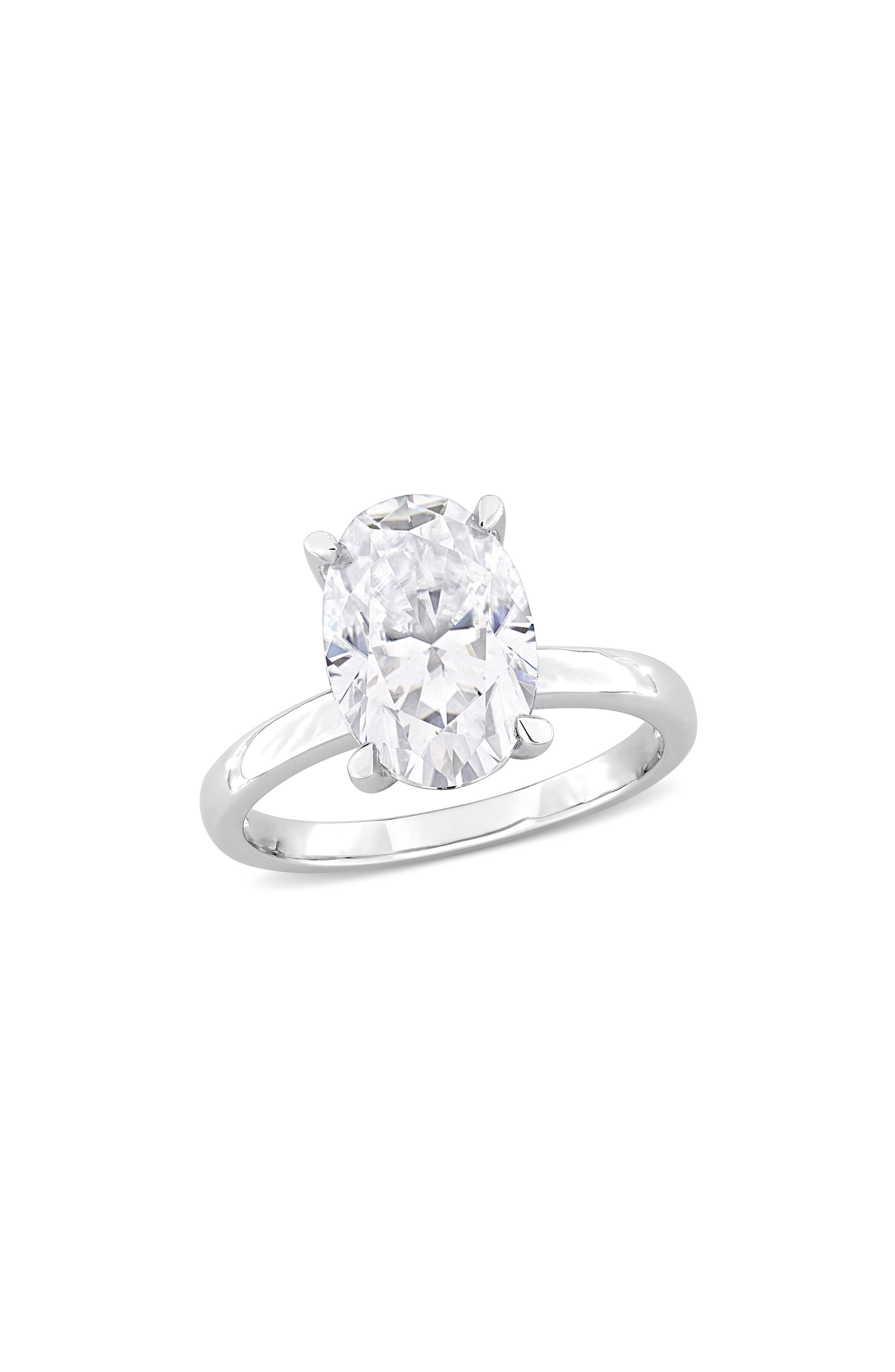 DELMAR Sterling Silver Oval Lab Created Moissanite Ring