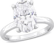 DELMAR Sterling Silver Oval Lab Created Moissanite Ring