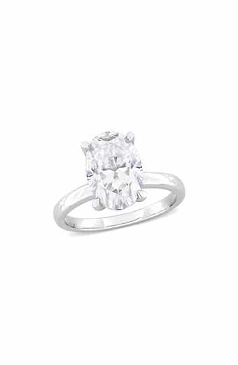 DELMAR Sterling Silver Oval Lab Created Moissanite Ring
