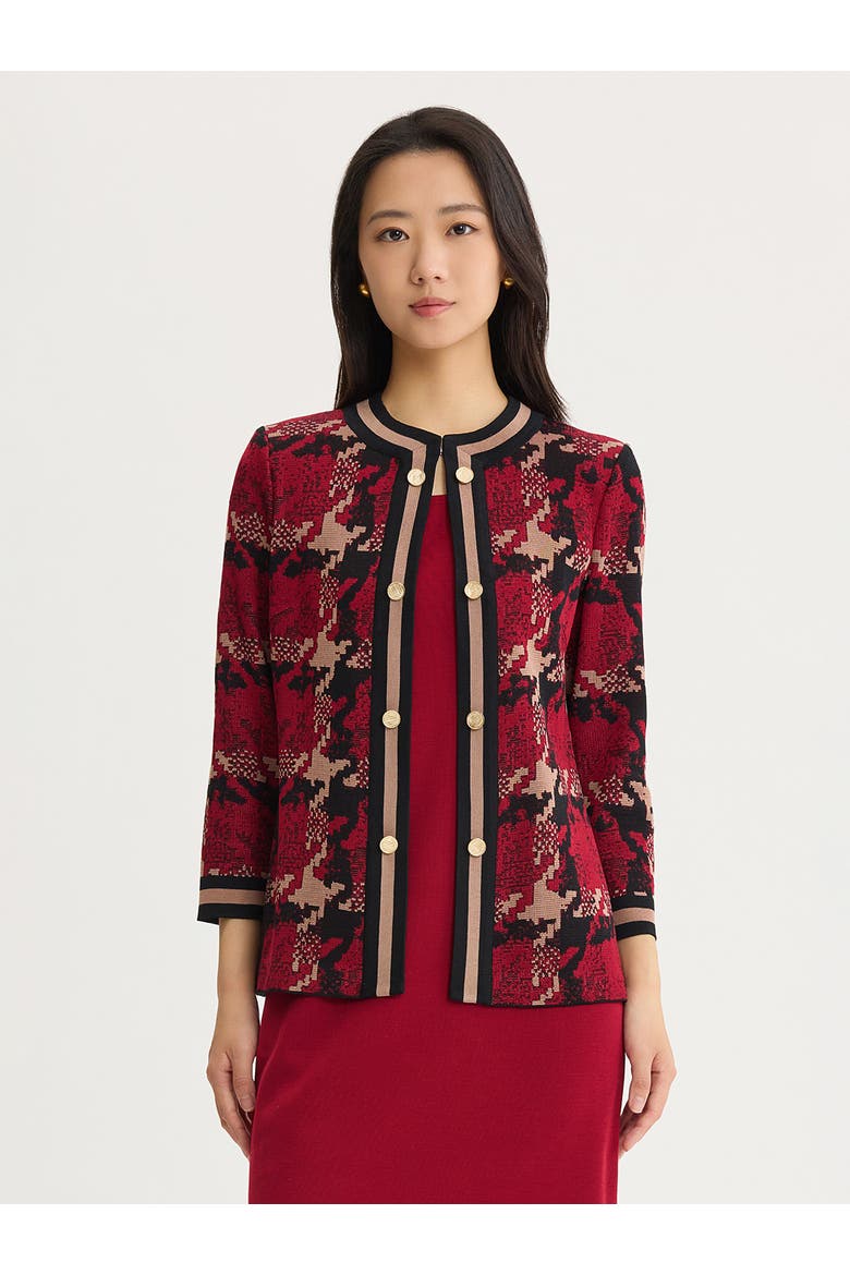 Heritage Houndstooth Knit Jacket, Main, color, Scarlet Red/Charmeuse/Black