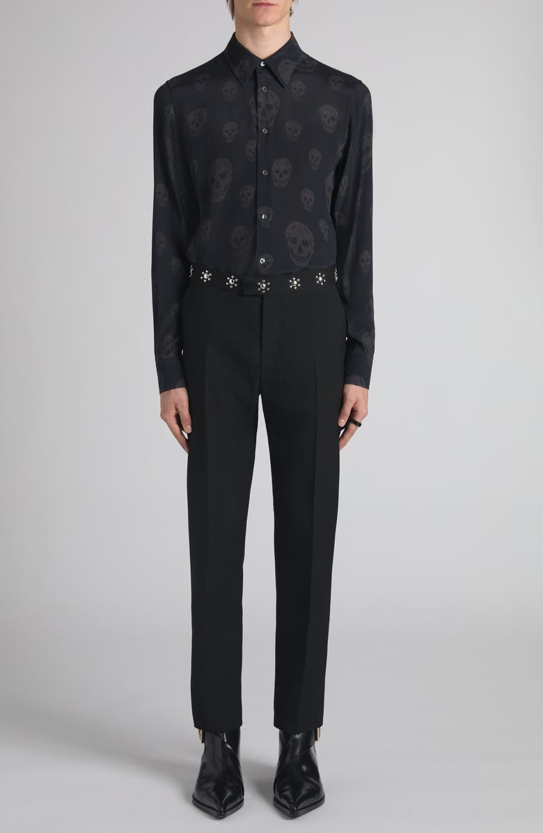 McQueen Skull Print Shop Button-Up Shirt, Alternate, color, Black - Charcoal