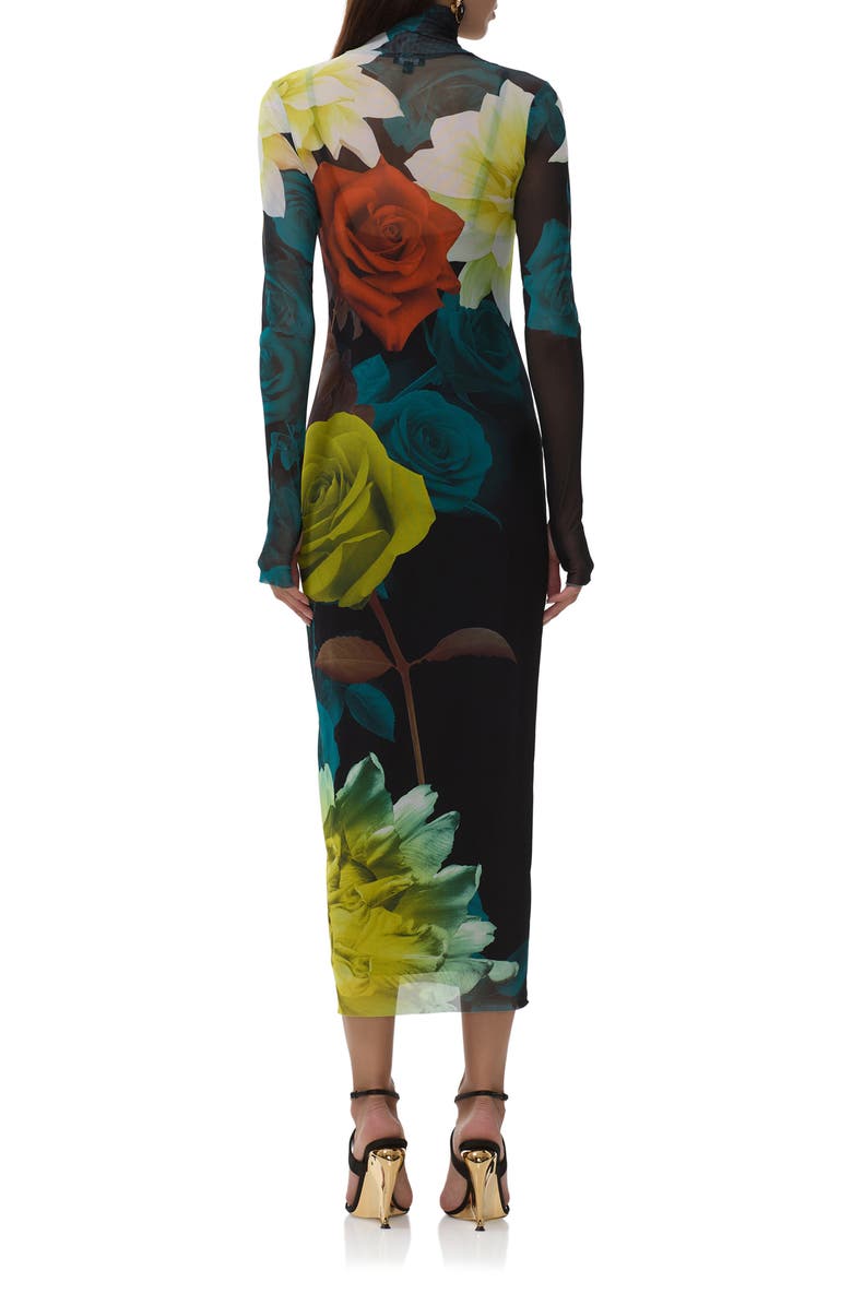 AFRM Shailene Print Long Sleeve Mesh Body-Con Midi Dress, Alternate, color, Citron Blossom