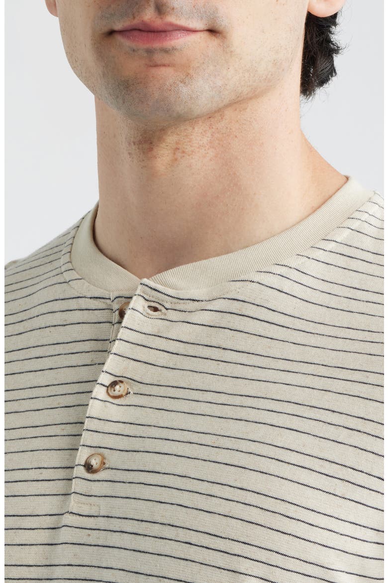 Pinstripe Cotton & Linen Henley, Alternate, color, BEIGE
