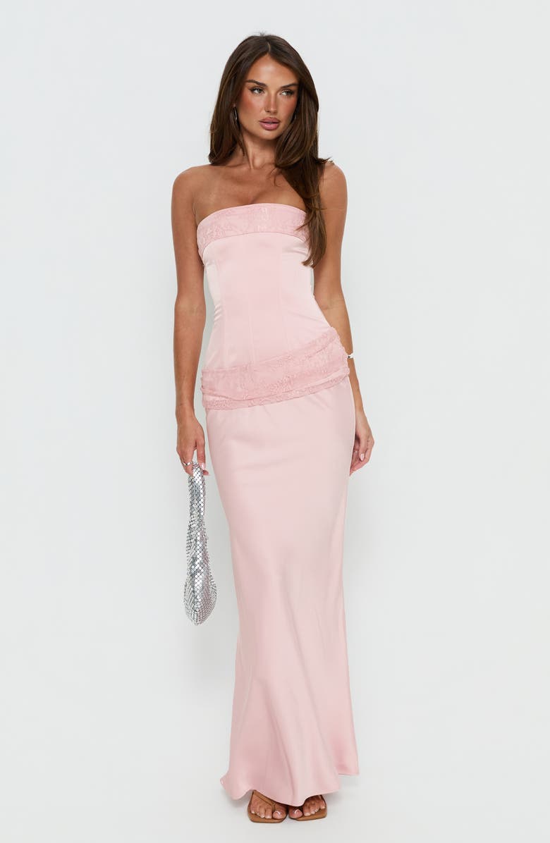 Princess Polly Sura Strapless Lace Detail Maxi Dress, Alternate, color, Pink