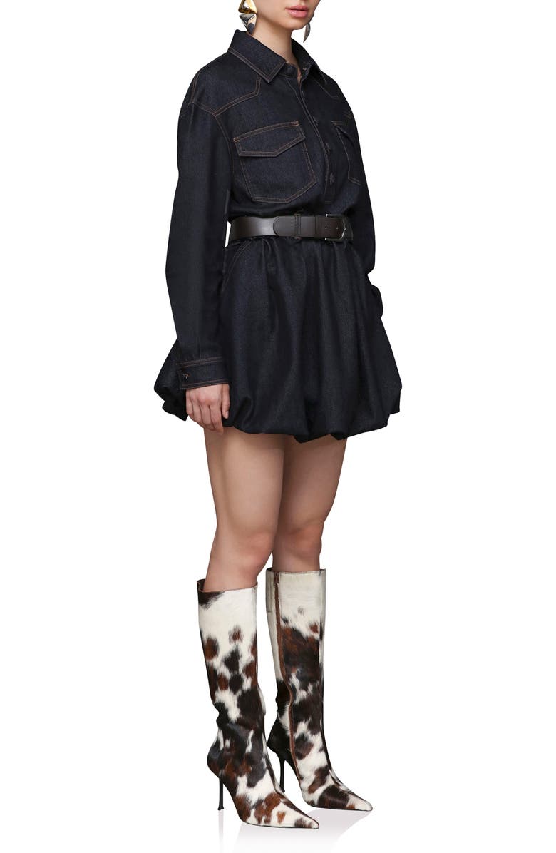 Avec Les Filles Long Sleeve Bubble Hem Denim Mini Shirtdress, Alternate, color, Dark Rinse