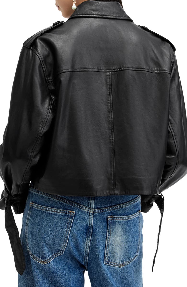AllSaints Hendry Leather Crop Trench Coat, Alternate, color,