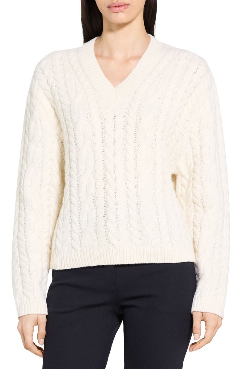 Theory Wool & Cashmere Cable Sweater, Main, color, Ivory - C05