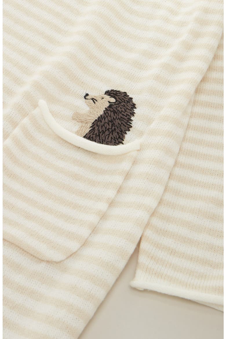 Stripe Embroidered Pocket Romper, Alternate, color, HEDGEHOG-BEIGE HEATHER STRIPE