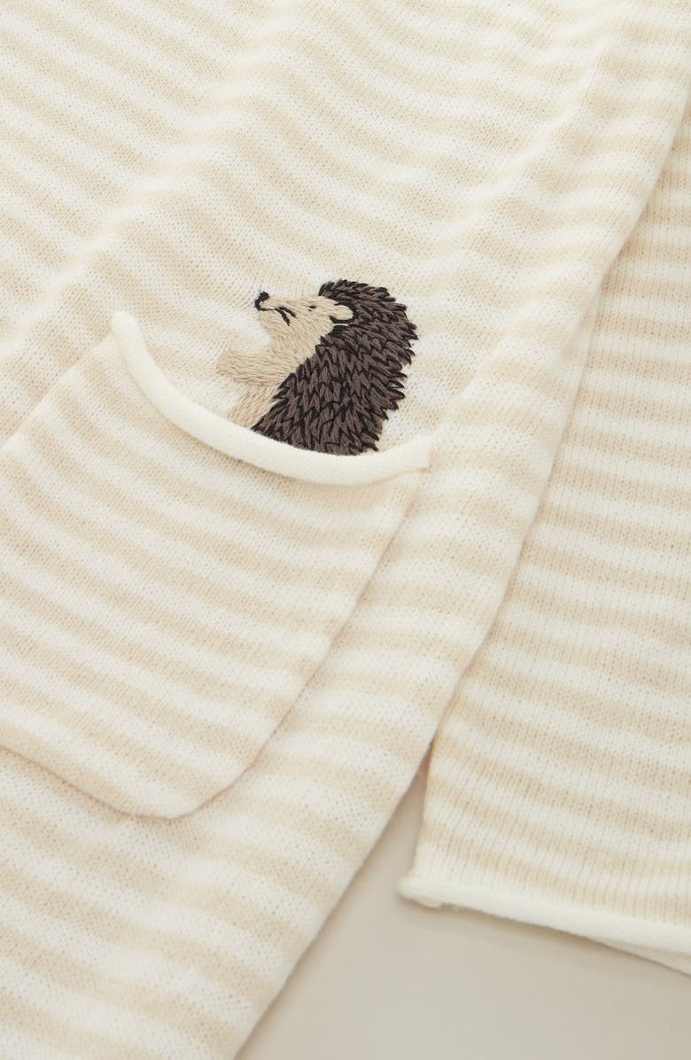 Nordstrom Stripe Embroidered Pocket Romper, Alternate, color, Hedgehog-Beige Heather Stripe