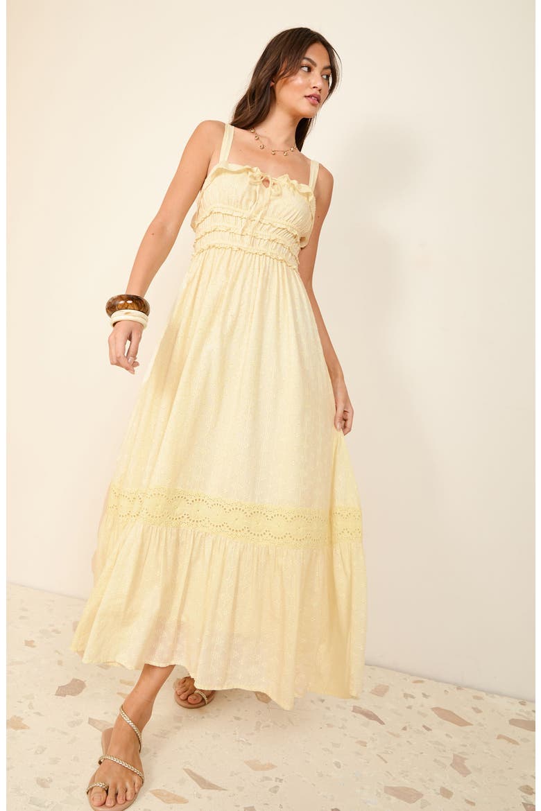 Broderie Anglais Ruffle Maxi Sundress, Alternate, color, YELLOW
