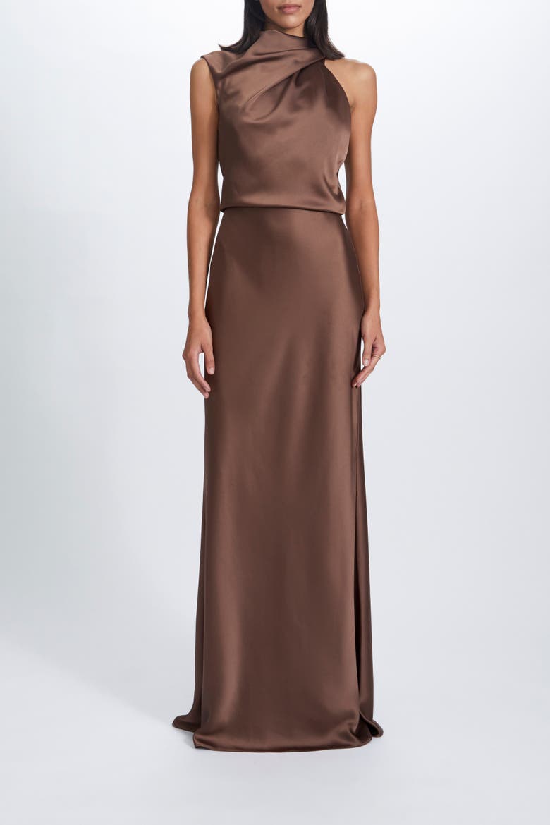 Fluid Satin Draped Neck Dress, Main, color, Truffle