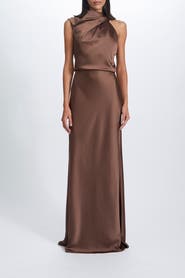 Amsale Fluid Satin Draped Neck Dress