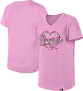 New Era Girl's Youth New Era  Pink New York Rangers Flip Sequin V-Neck T-Shirt
