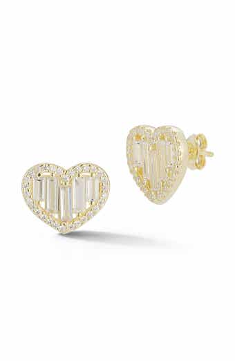 CHLOE AND MADISON 14K Gold Plate Cubic Zirconia Heart Stud Earrings