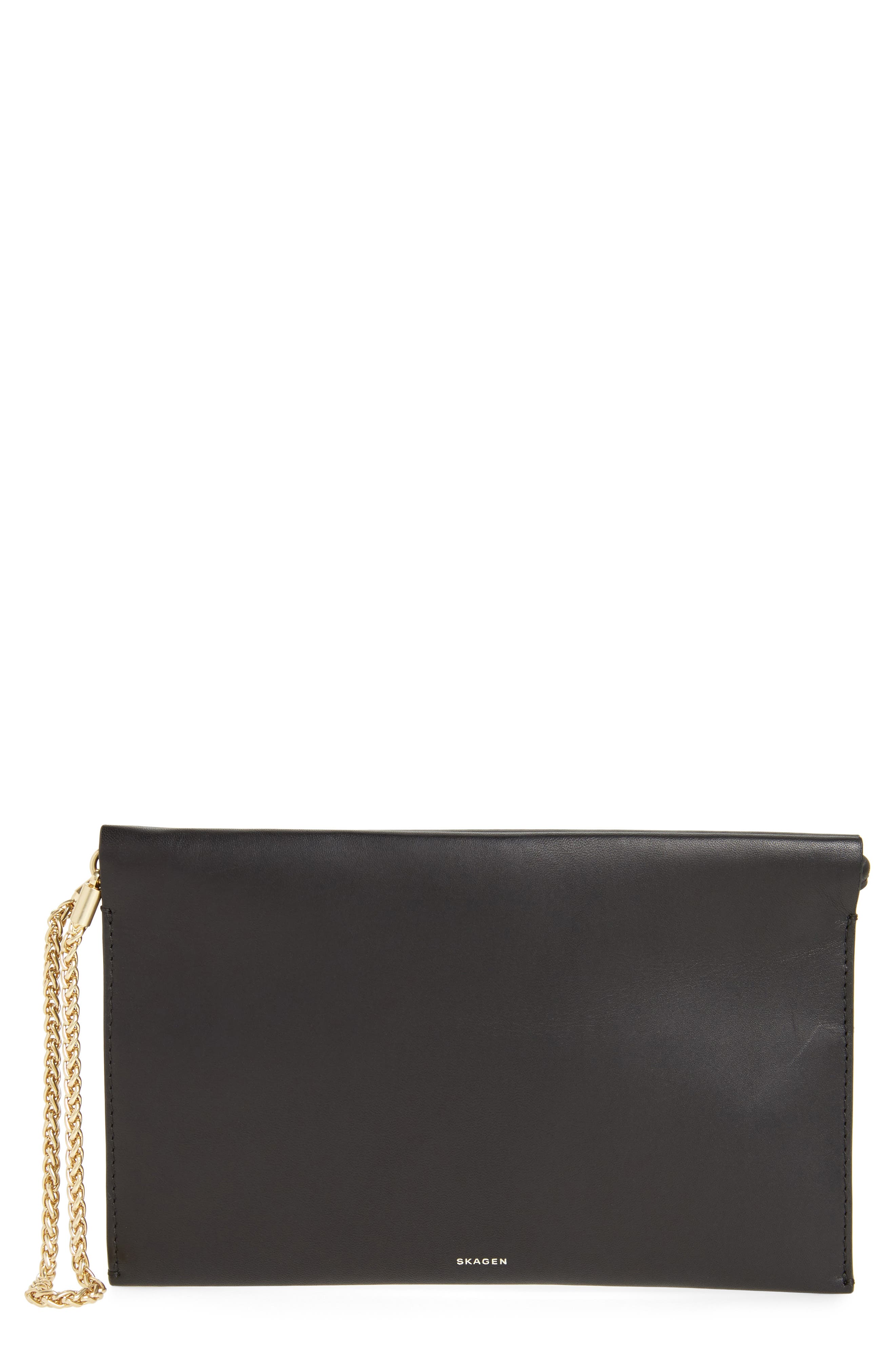 Leather Wristlet, Main, color, BLACK