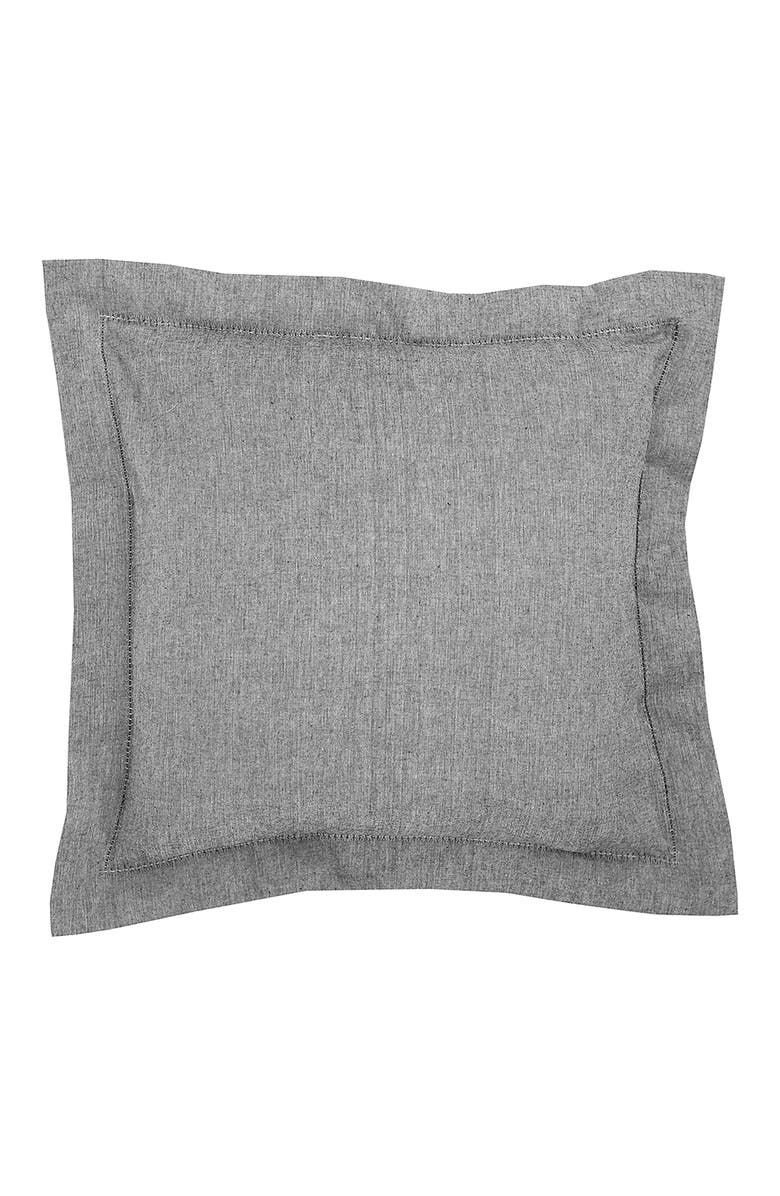 ELISABETH YORK Signature Hemstitch Cotton Chambray Accent Throw Pillow 20" x 20", Main, color, Black