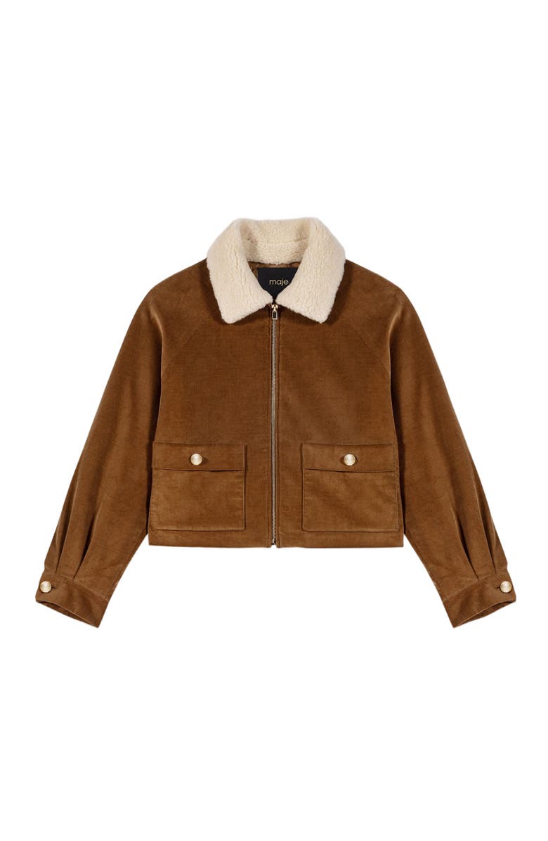 maje Cropped corduroy jacket, Alternate, color, Camel