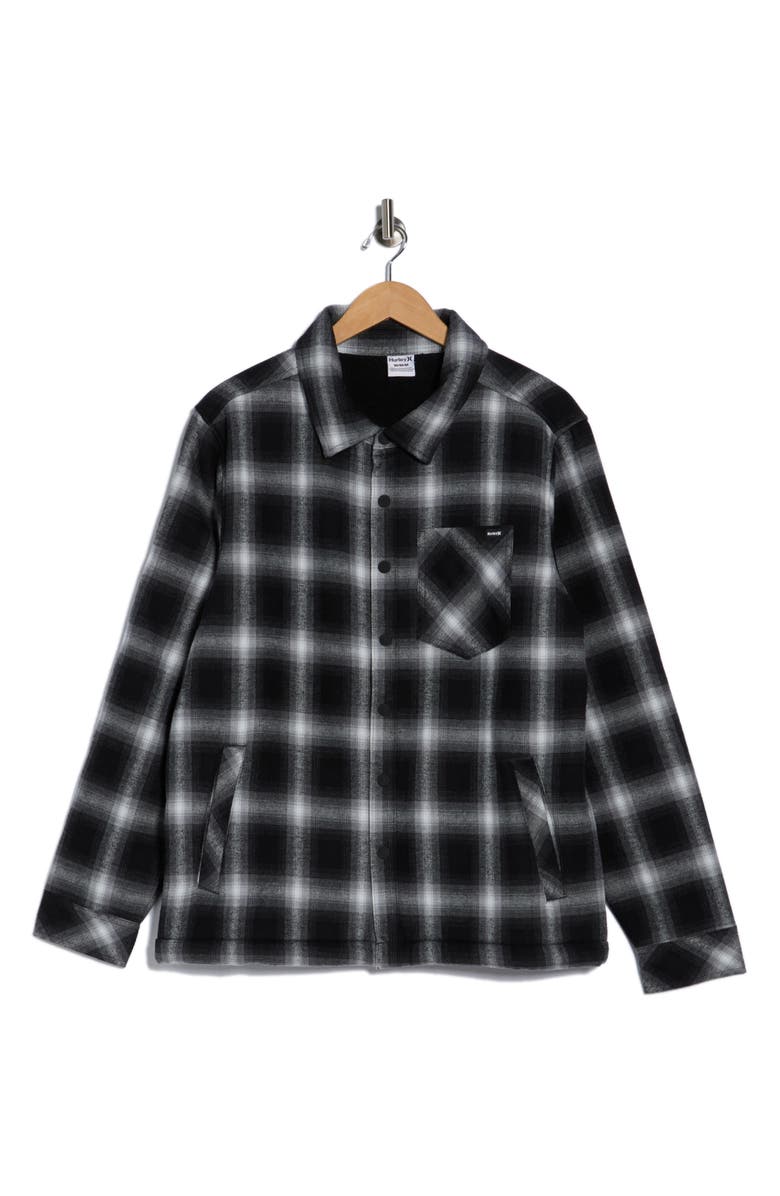 Hurley Damon Plaid Faux Shearling Lined Flannel Jacket, Alternate, color, Black