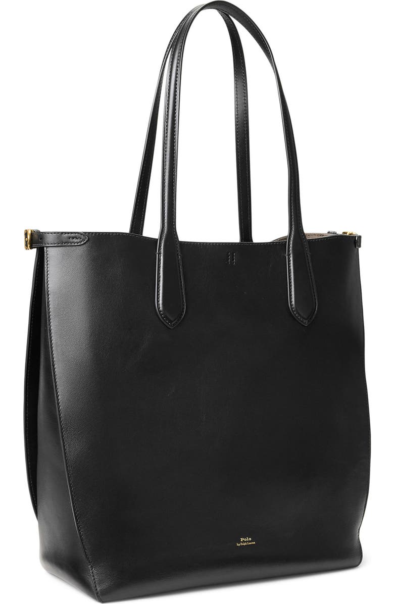 Polo Ralph Lauren Calfskin Leather Tote Bag, Alternate, color, Black